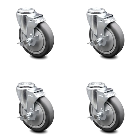 Service Caster 5 Inch Thermoplastic Rubber Wheel Swivel Bolt Hole Caster Set with Brake SCC SCC-BH20S514-TPRB-TLB-4